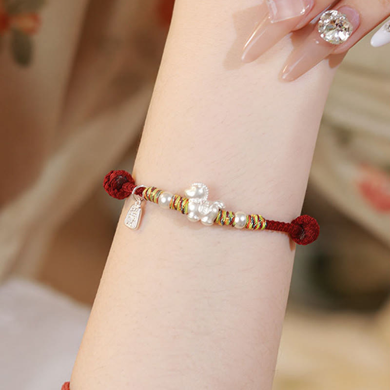 Pulsera de hilo hecha a mano con Buddha Stones en plata de ley 999, Año de la Libertad del Caballo - image 7