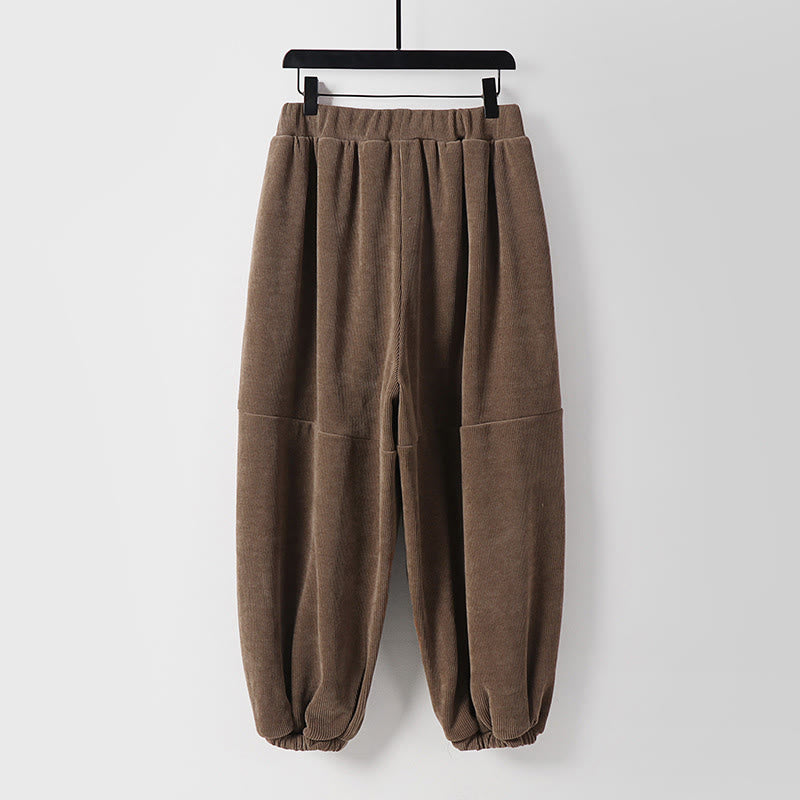 Pantalones de pana de algodón con cordones y bolsillos para hombre, de Buddha Stones, de invierno, color liso - image 1