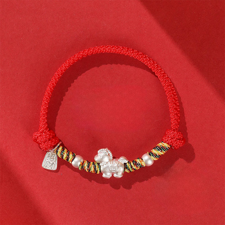 Pulsera de hilo hecha a mano con Buddha Stones en plata de ley 999, Año de la Libertad del Caballo - Cuerda roja (circunferencia de la muñeca: 14-21 cm) - image 0