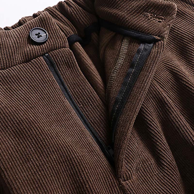 Pantalones anchos de pana de algodón con cintura elástica y bolsillos para hombre, diseño de Buddha Stones, con cremallera y botones de invierno - image 4