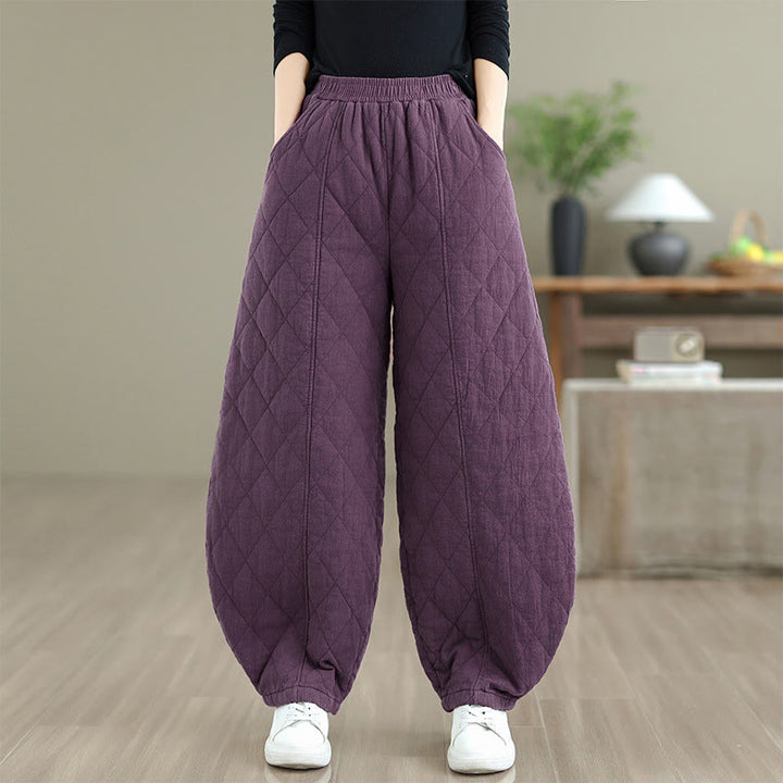 Pantalones de algodón con estampado de diamantes de invierno y bolsillos para mujer con Buddha Stones - Púrpura - US8-10，UK/AU12-14，EU40-42 (2XL) - image 18