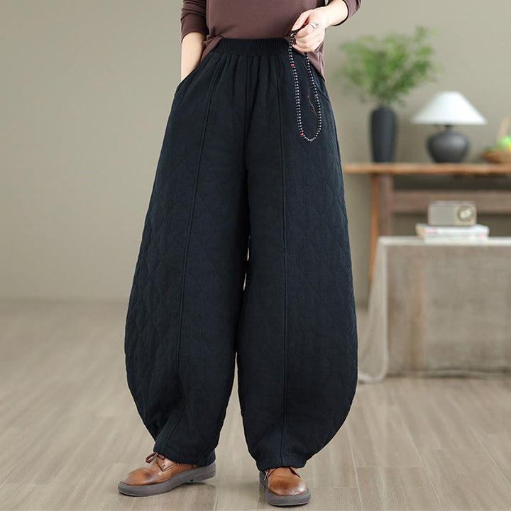 Pantalones de algodón con estampado de diamantes de invierno y bolsillos para mujer con Buddha Stones - image 14