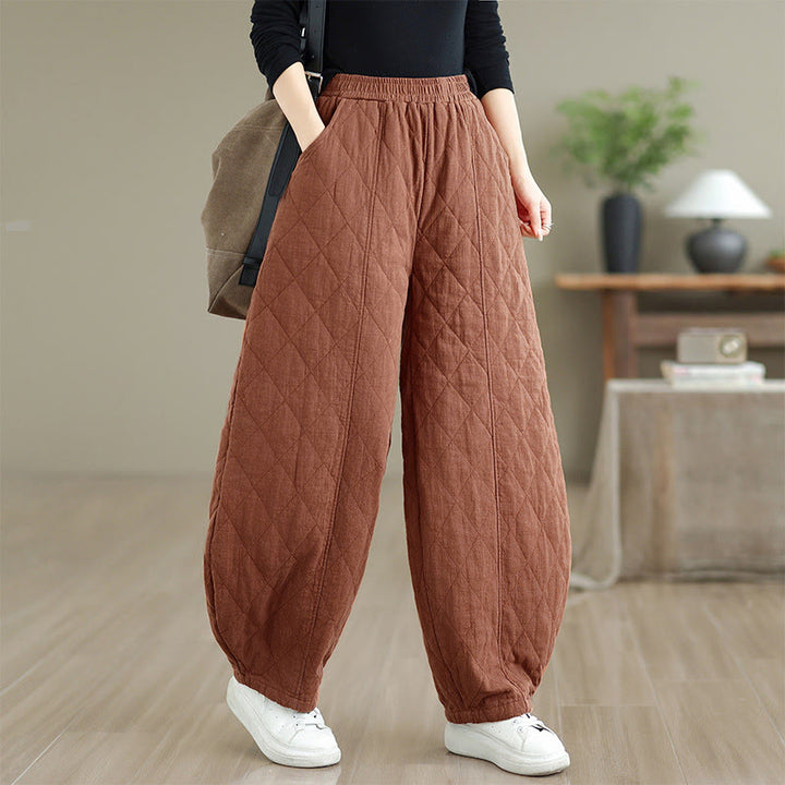 Pantalones de algodón con estampado de diamantes de invierno y bolsillos para mujer con Buddha Stones - image 1