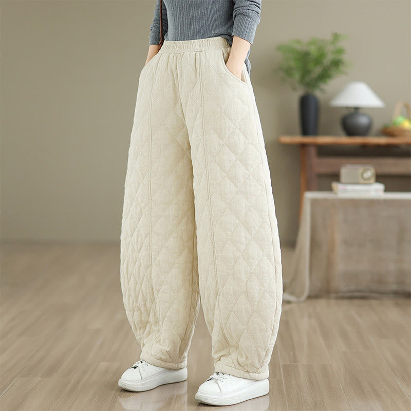 Pantalones de algodón con estampado de diamantes de invierno y bolsillos para mujer con Buddha Stones - image 11