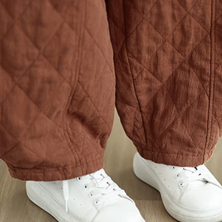 Pantalones de algodón con estampado de diamantes de invierno y bolsillos para mujer con Buddha Stones - image 7