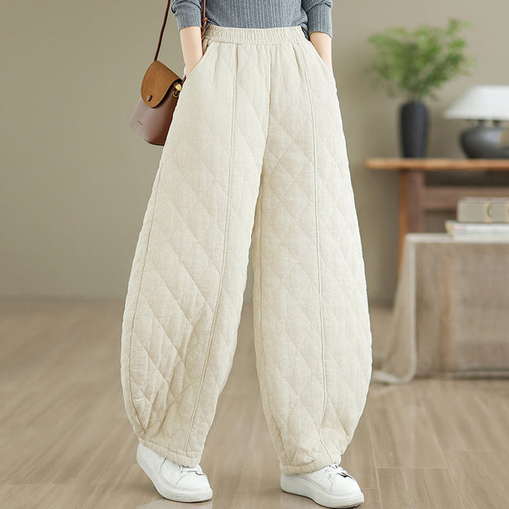 Pantalones de algodón con estampado de diamantes de invierno y bolsillos para mujer con Buddha Stones - image 9