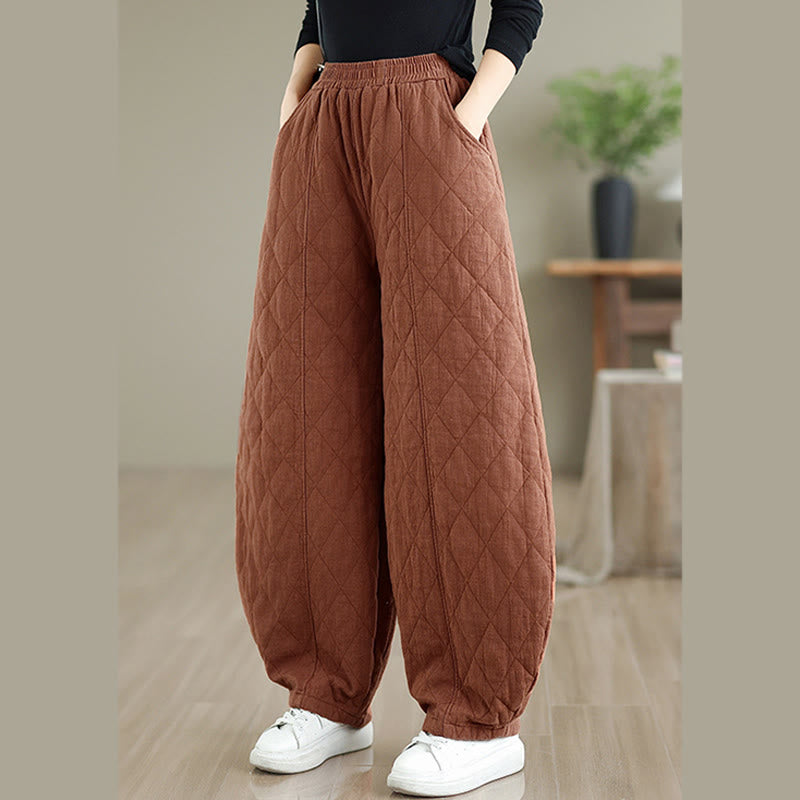 Pantalones de algodón con estampado de diamantes de invierno y bolsillos para mujer con Buddha Stones - image 2