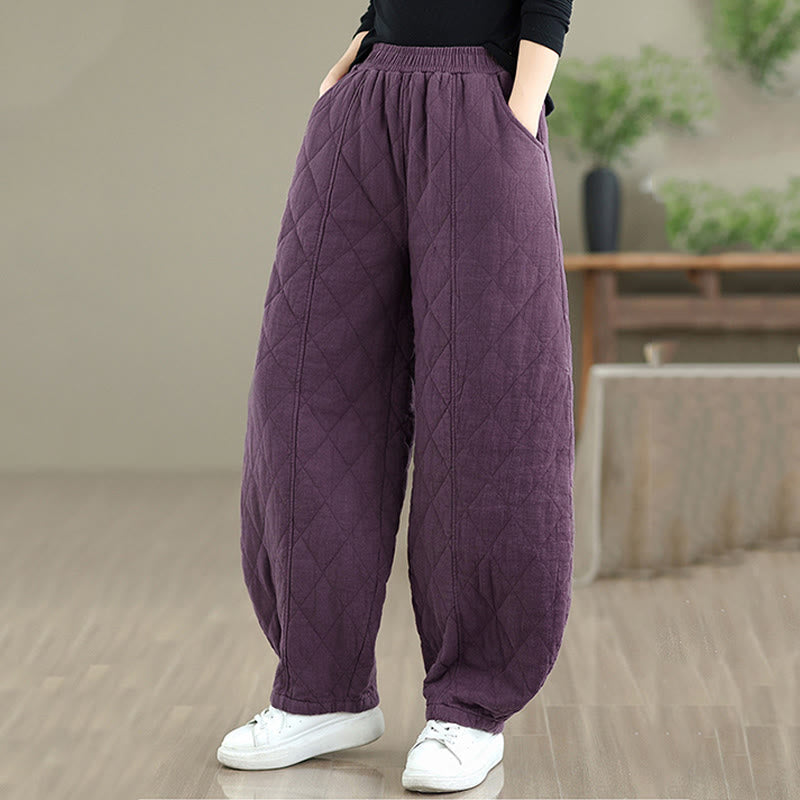 Pantalones de algodón con estampado de diamantes de invierno y bolsillos para mujer con Buddha Stones - image 20