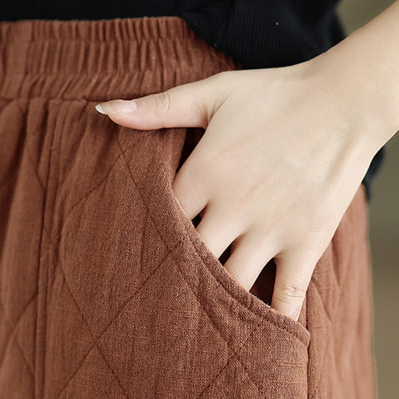 Pantalones de algodón con estampado de diamantes de invierno y bolsillos para mujer con Buddha Stones - image 4