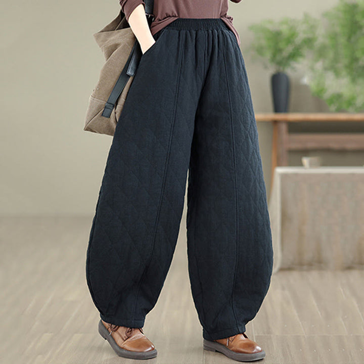 Pantalones de algodón con estampado de diamantes de invierno y bolsillos para mujer con Buddha Stones - image 15