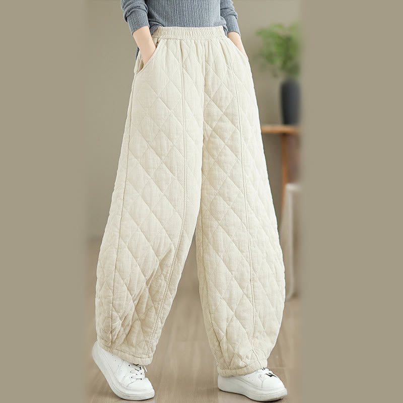 Pantalones de algodón con estampado de diamantes de invierno y bolsillos para mujer con Buddha Stones - image 10