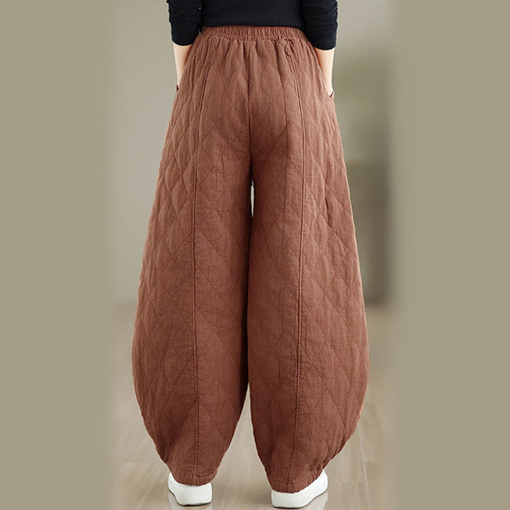 Pantalones de algodón con estampado de diamantes de invierno y bolsillos para mujer con Buddha Stones - image 3