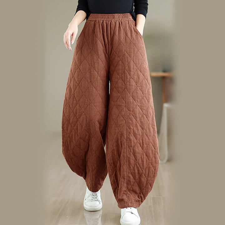 Pantalones de algodón con estampado de diamantes de invierno y bolsillos para mujer con Buddha Stones - Chocolate - US8-10，UK/AU12-14，EU40-42 (2XL) - image 0