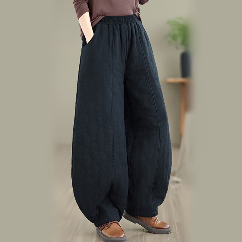 Pantalones de algodón con estampado de diamantes de invierno y bolsillos para mujer con Buddha Stones - image 16