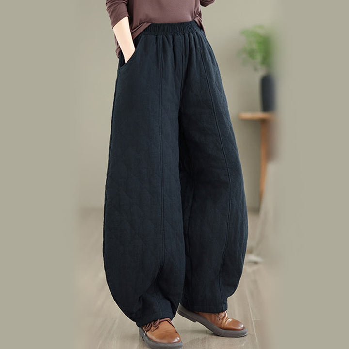 Pantalones de algodón con estampado de diamantes de invierno y bolsillos para mujer con Buddha Stones - image 16