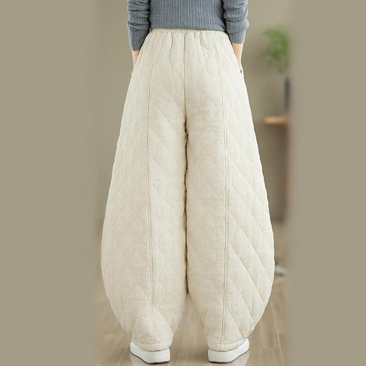 Pantalones de algodón con estampado de diamantes de invierno y bolsillos para mujer con Buddha Stones - image 12