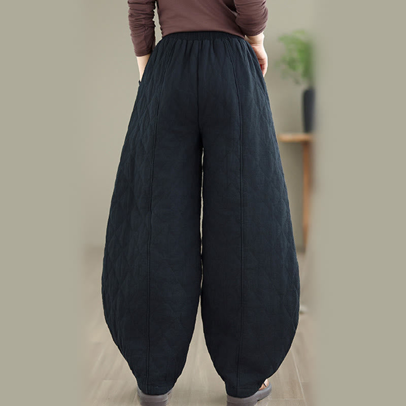 Pantalones de algodón con estampado de diamantes de invierno y bolsillos para mujer con Buddha Stones - image 17
