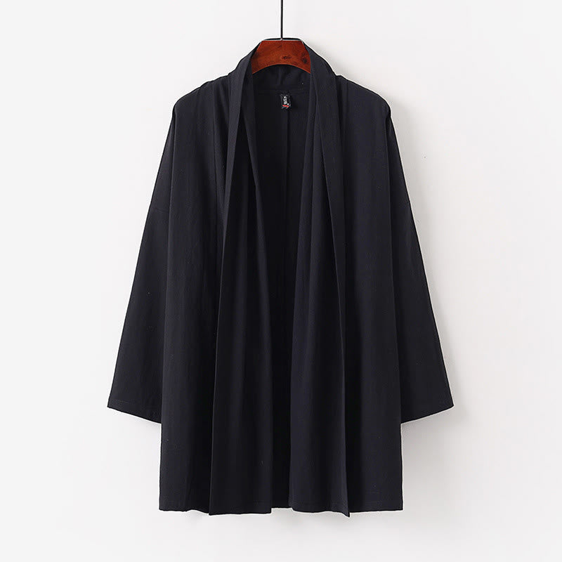 Kimono para hombre con Buddha Stones, de primavera y otoño, color liso, manga larga, largo medio, frente abierto - Negro - US/UK/AU54, EU64 (9XL) - image 1