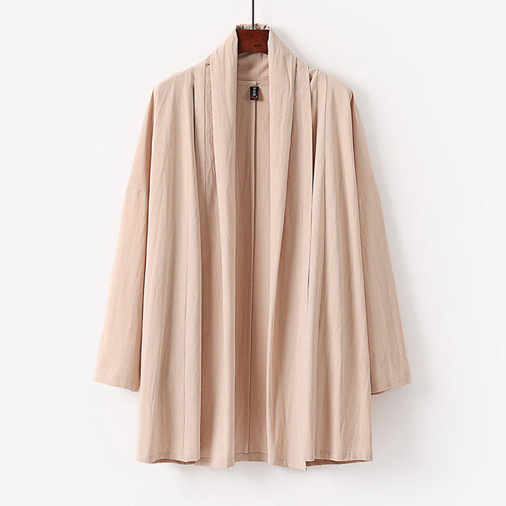 Kimono para hombre con Buddha Stones, de primavera y otoño, color liso, manga larga, largo medio, frente abierto - PeachPuff - US/UK/AU54, EU64 (9XL) - image 2