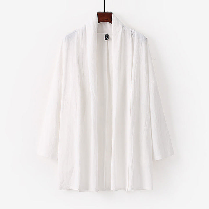 Kimono para hombre con Buddha Stones, de primavera y otoño, color liso, manga larga, largo medio, frente abierto - Blanco - US/UK/AU54, EU64 (9XL) - image 9