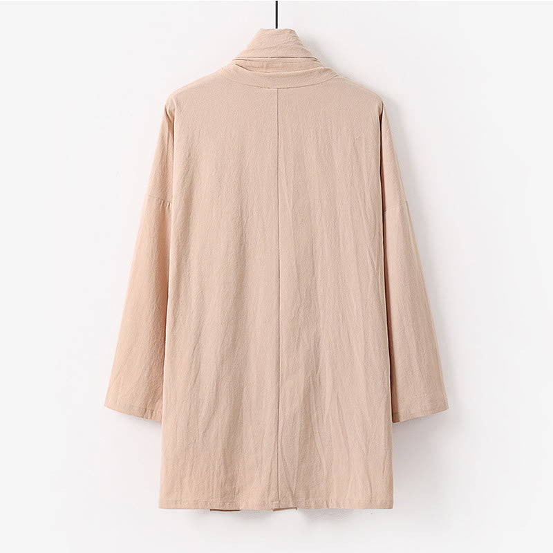 Kimono para hombre con Buddha Stones, de primavera y otoño, color liso, manga larga, largo medio, frente abierto - image 3