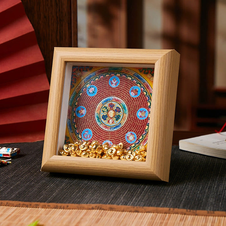 Marco de fotos Thangka con lingote dorado de Om Mani Padme Hum tibetano con Buddha Stones, adorno para decoración del hogar - Estilo 1 - Tablero de fibra de densidad media amarillo (10 x 10 x 4 cm) - image 0