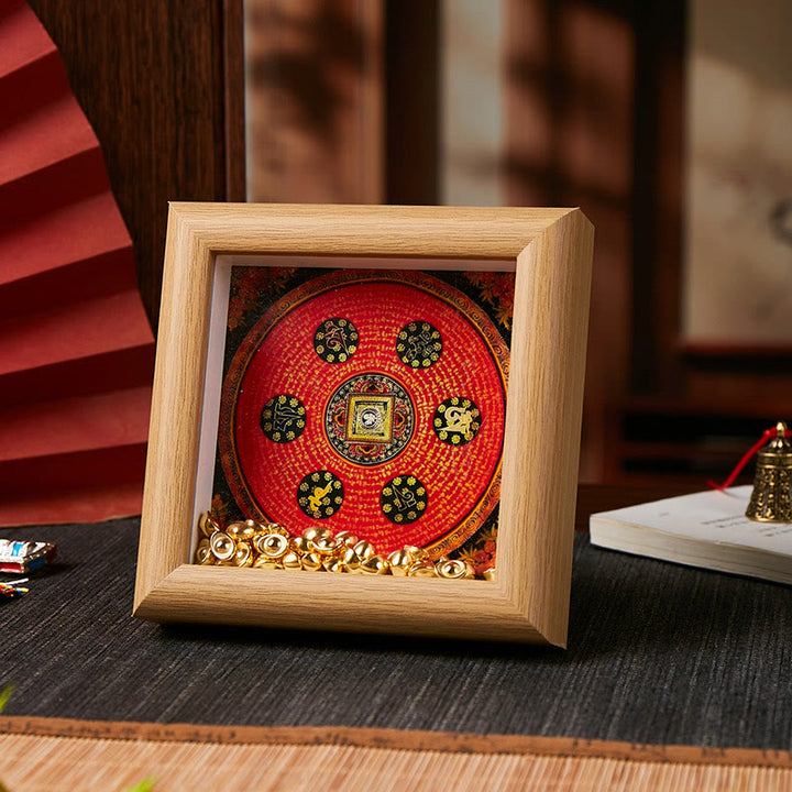 Marco de fotos Thangka con lingote dorado de Om Mani Padme Hum tibetano con Buddha Stones, adorno para decoración del hogar - Estilo 2 - Tablero de fibra de densidad media amarillo (10 x 10 x 4 cm) - image 2