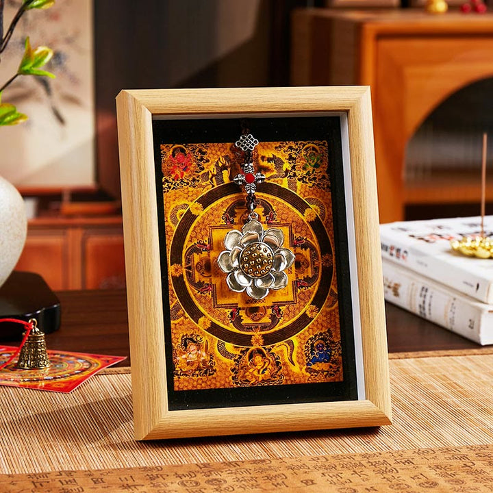 Marco de fotos Thangka con lingotes dorados de loto y Buddha Stones, adorno para decoración del hogar - Estilo 2 - Tablero de fibra de densidad media amarillo (13 x 18 x 4 cm) - image 2