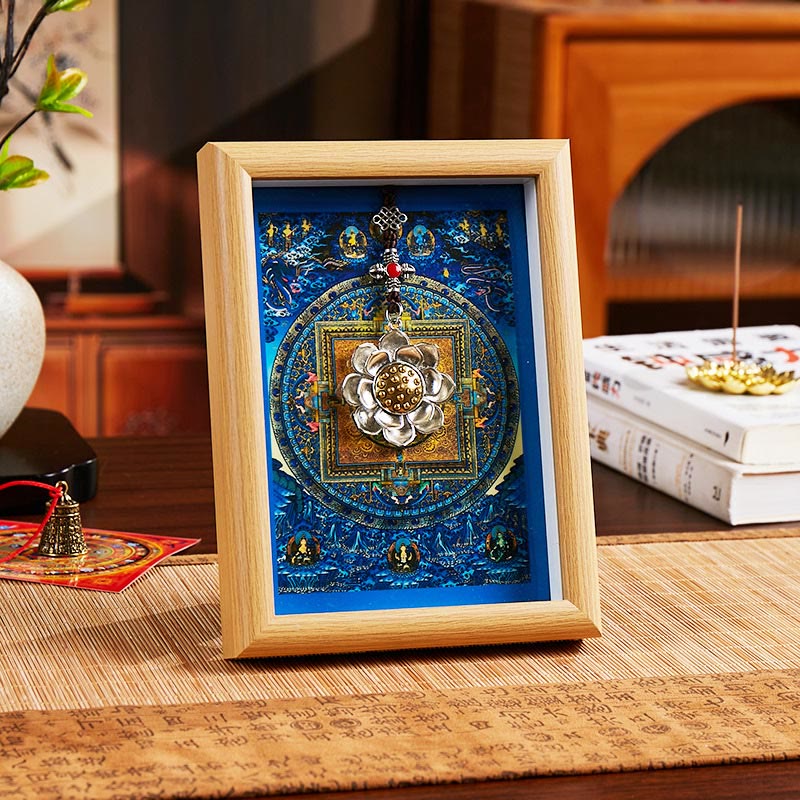 Marco de fotos Thangka con lingotes dorados de loto y Buddha Stones, adorno para decoración del hogar - Estilo 1 - Tablero de fibra de densidad media amarillo (13 x 18 x 4 cm) - image 0