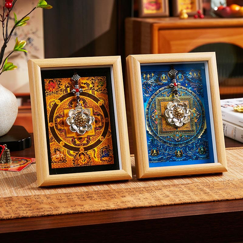 Marco de fotos Thangka con lingotes dorados de loto y Buddha Stones, adorno para decoración del hogar - image 8