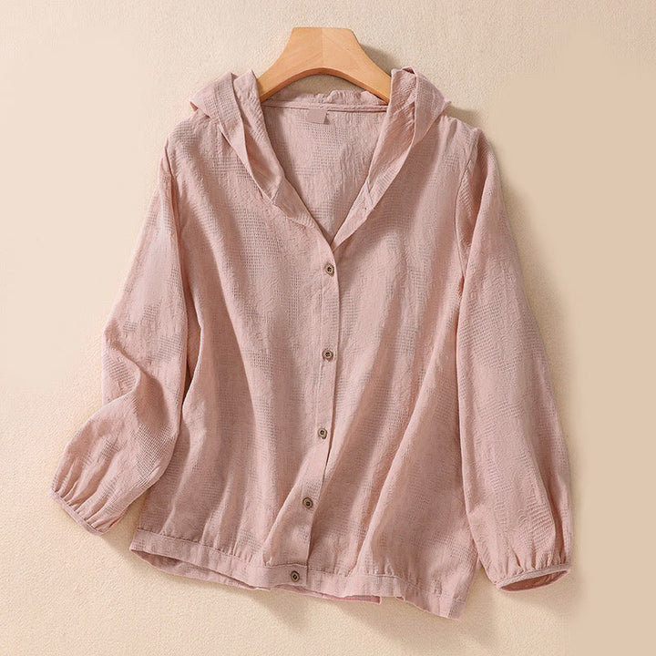 Sudadera con capucha de manga larga para mujer con diseño de jacquard y botones, con estampado de Buddha Stones. - Rosa - US8-10，UK/AU12-14，EU40-42 (2XL) - image 8