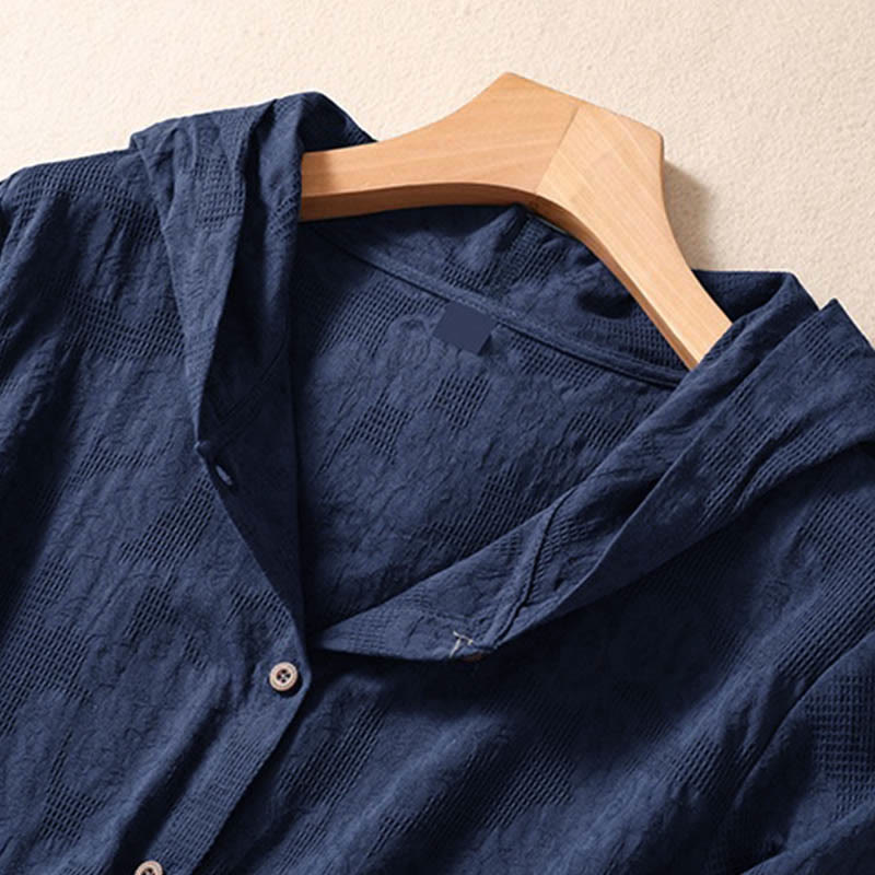 Sudadera con capucha de algodón de manga larga para mujer con diseño de jacquard y botones en otoño con Buddha Stones - image 2