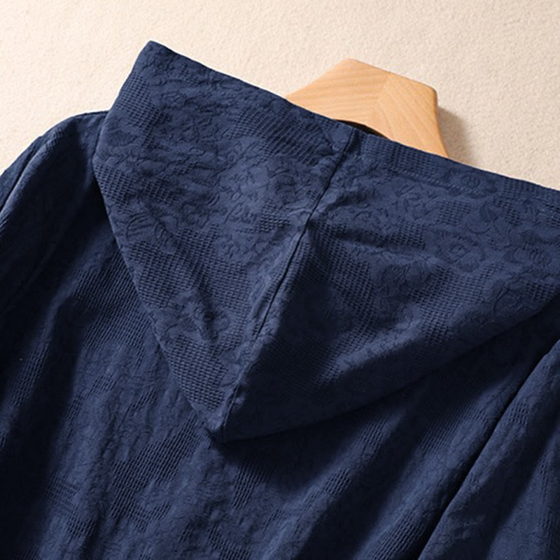 Sudadera con capucha de algodón de manga larga para mujer con diseño de jacquard y botones en otoño con Buddha Stones - image 3