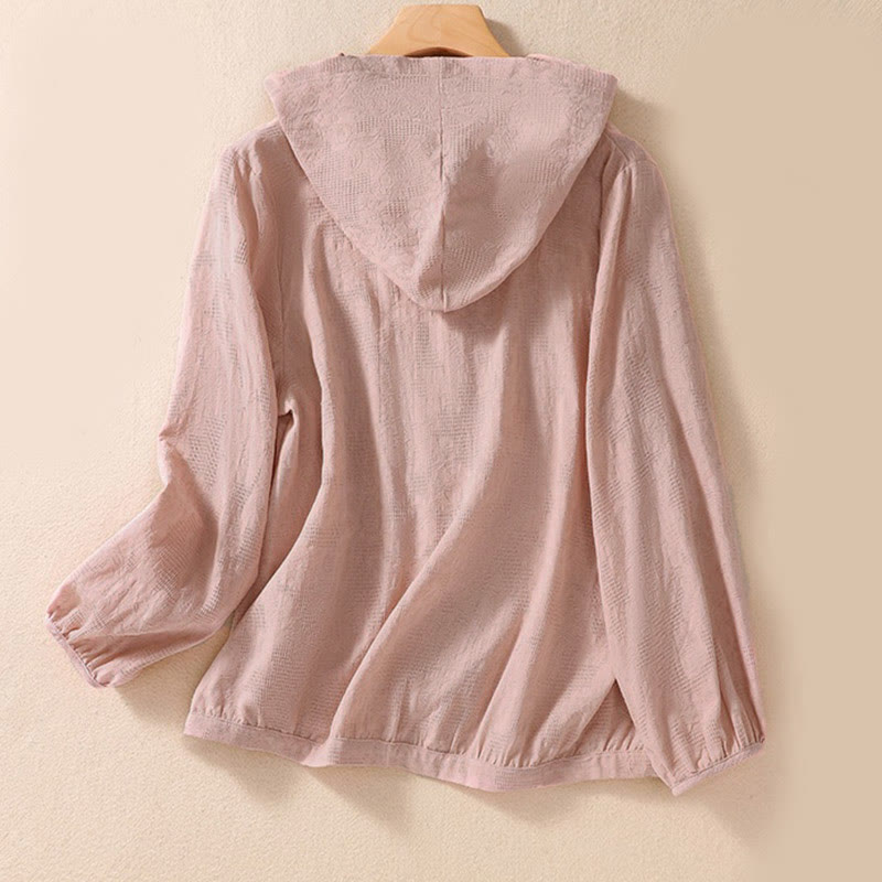 Sudadera con capucha de algodón de manga larga para mujer con diseño de jacquard y botones en otoño con Buddha Stones - image 9