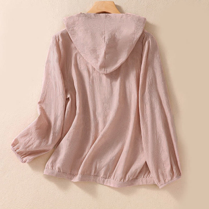 Sudadera con capucha de algodón de manga larga para mujer con diseño de jacquard y botones en otoño con Buddha Stones - image 9