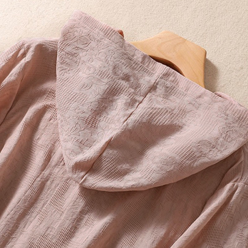 Sudadera con capucha de algodón de manga larga para mujer con diseño de jacquard y botones en otoño con Buddha Stones - image 11