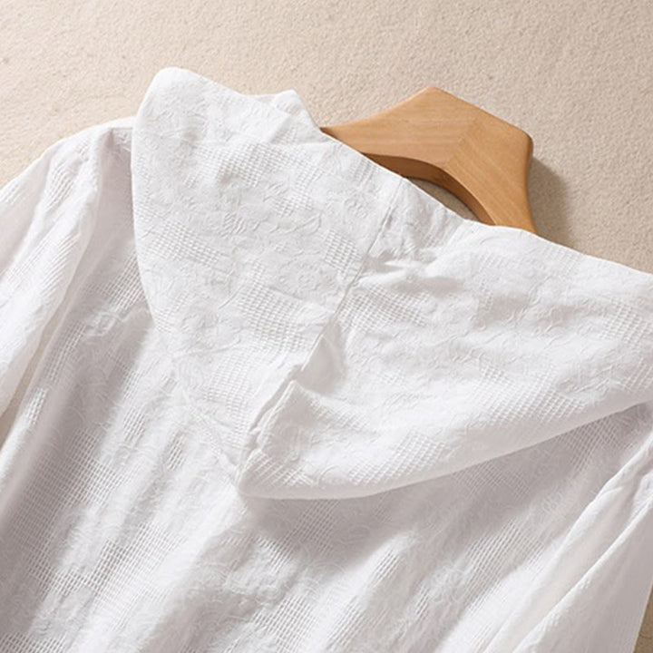 Sudadera con capucha de algodón de manga larga para mujer con diseño de jacquard y botones en otoño con Buddha Stones - image 22