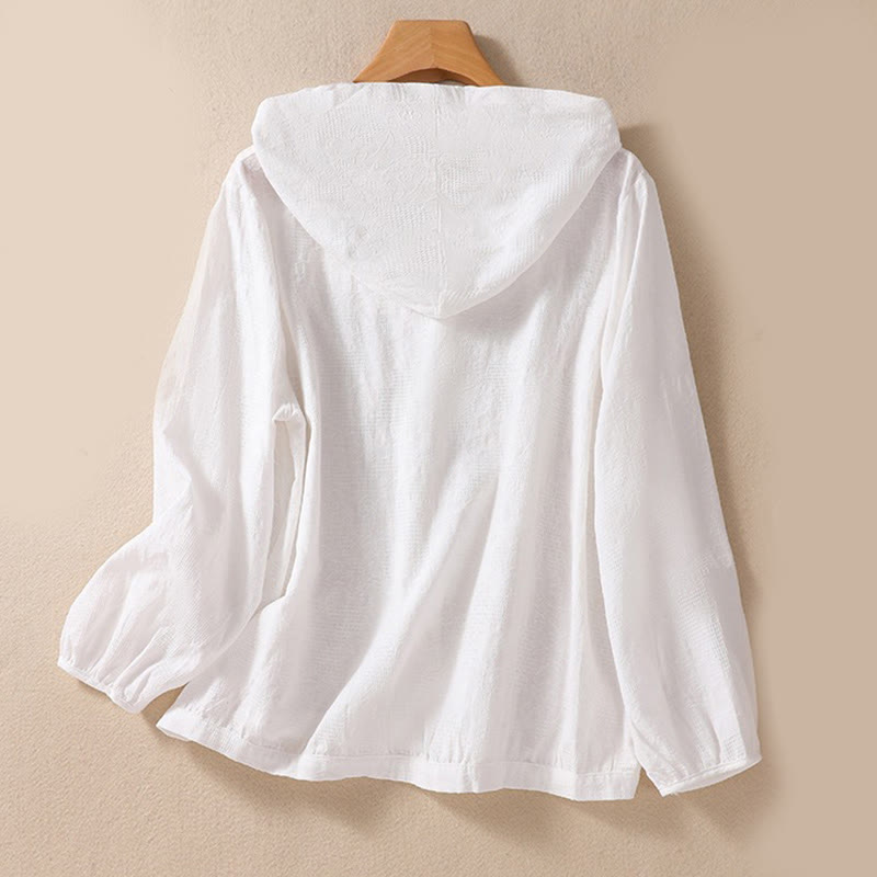 Sudadera con capucha de algodón de manga larga para mujer con diseño de jacquard y botones en otoño con Buddha Stones - image 19