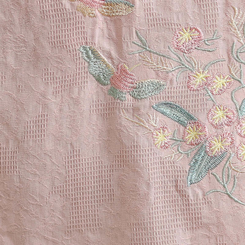 Camisa de algodón para mujer con cuello mandarín, manga tres cuartos y un botón de rana con bordado de flores de Buddha Stones - image 26