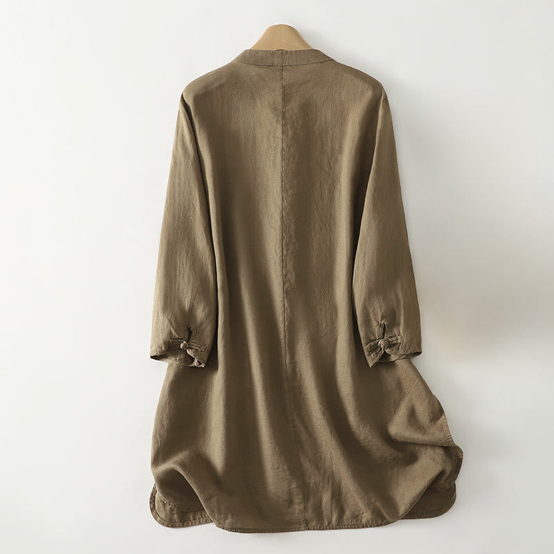 Camisa de algodón para mujer con cuello alto, manga tres cuartos y largo medio, color liso, con botones de rana y estampado de Buddha Stones Fall - image 2