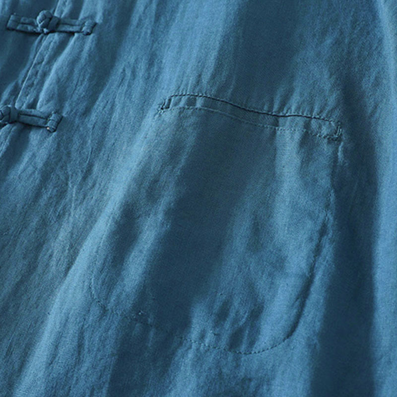 Camisa de algodón para mujer con cuello alto, manga tres cuartos y largo medio, color liso, con botones de rana y estampado de Buddha Stones Fall - image 12