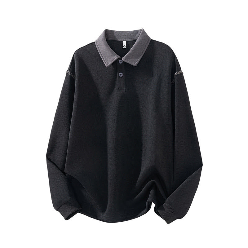 Sudadera de algodón con cuello polo y botones para hombre con estampado de Buddha Stones Fall - Negro - US/UK/AU44, EU54 (4XL) - image 5