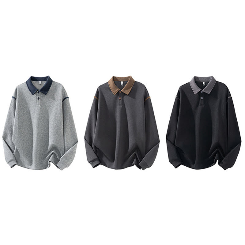 Sudadera de algodón con cuello polo y botones para hombre con estampado de Buddha Stones Fall - image 12