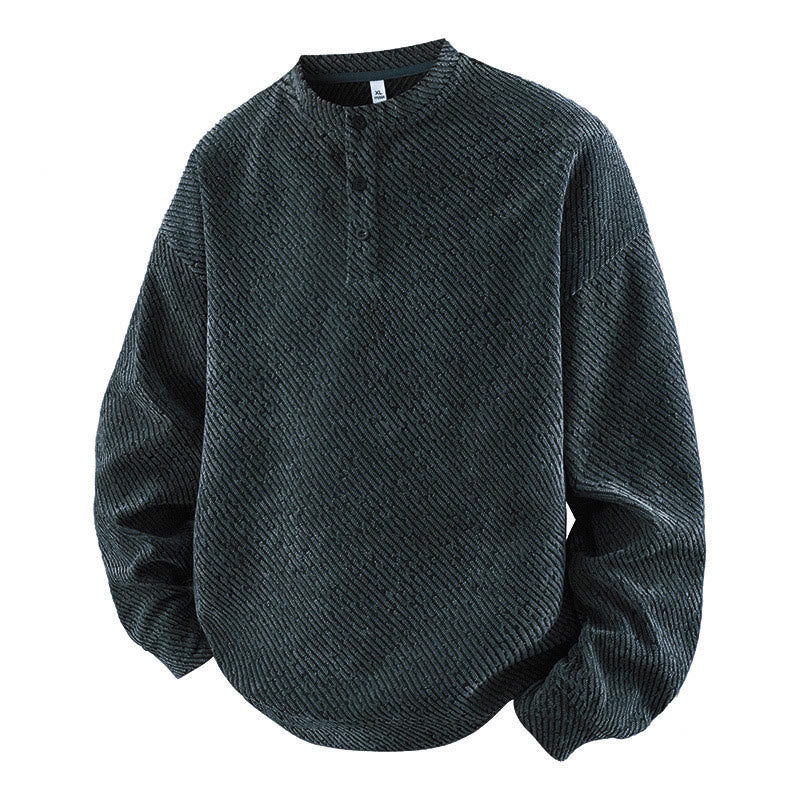 Sudadera con cuello redondo y botones a rayas para hombre con estampado de Buddha Stones Fall - Gris oscuro - US/UK/AU42, EU52 (3XL) - image 0