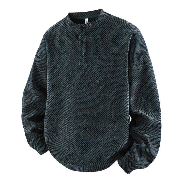 Sudadera con cuello redondo y botones a rayas para hombre con estampado de Buddha Stones Fall - Gris oscuro - US/UK/AU42, EU52 (3XL) - image 0