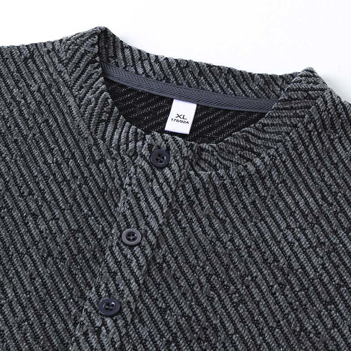 Sudadera con cuello redondo y botones a rayas para hombre con estampado de Buddha Stones Fall - image 2