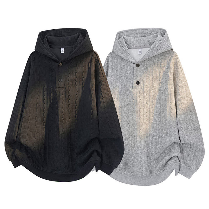 Sudadera con capucha de manga larga para hombre con diseño retorcido y botones de Buddha Stones para otoño e invierno - image 9