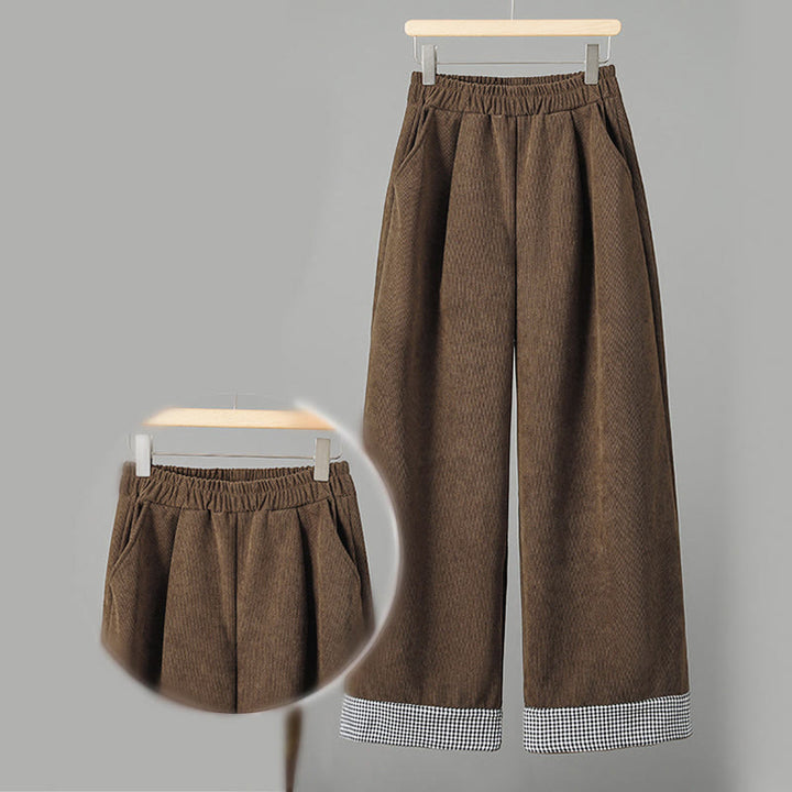 Pantalones de pana anchos hasta el tobillo para mujer con cintura elástica y diseño de patchwork a Buddha Stones - image 2