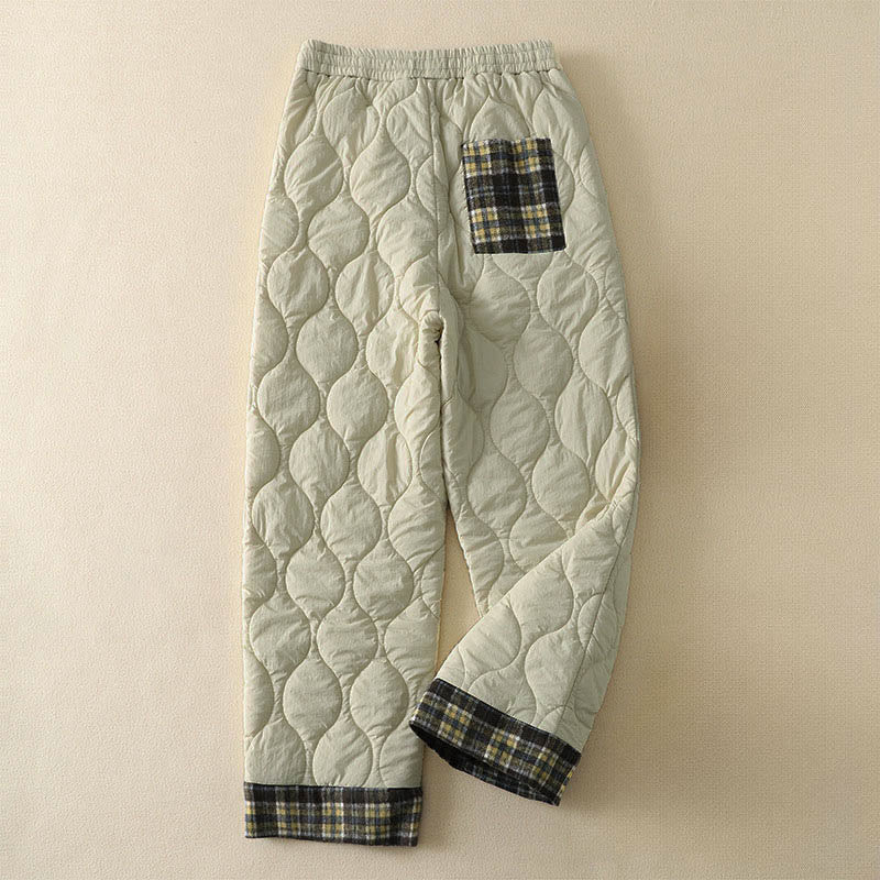 Pantalones térmicos de algodón a cuadros con diseño de líneas curvas de Buddha Stones para mujer, cintura elástica, cordón ajustable y bolsillos. - image 6
