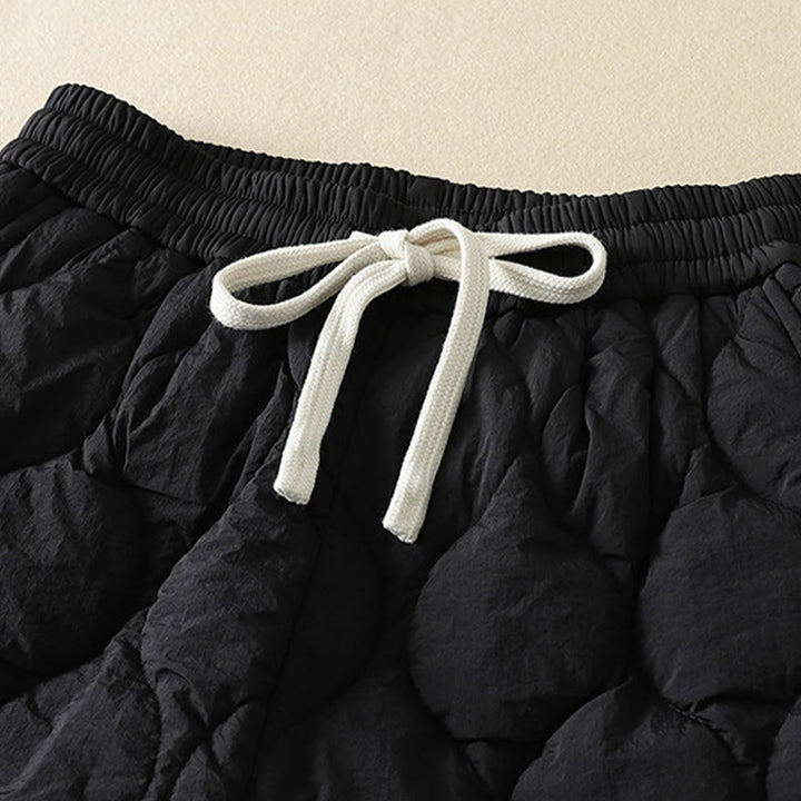 Pantalones térmicos de algodón a cuadros con diseño de líneas curvas de Buddha Stones para mujer, cintura elástica, cordón ajustable y bolsillos. - image 1